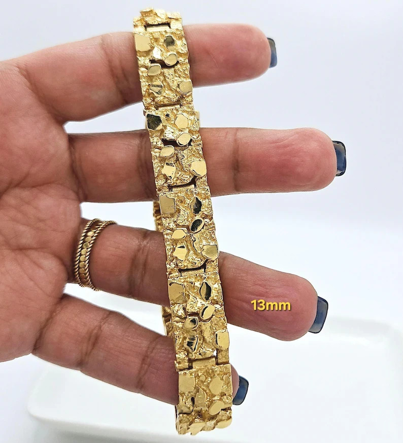 Gold Nugget Bracelet, 13mm & 15mm Bracelet, 14k Heavy Plated