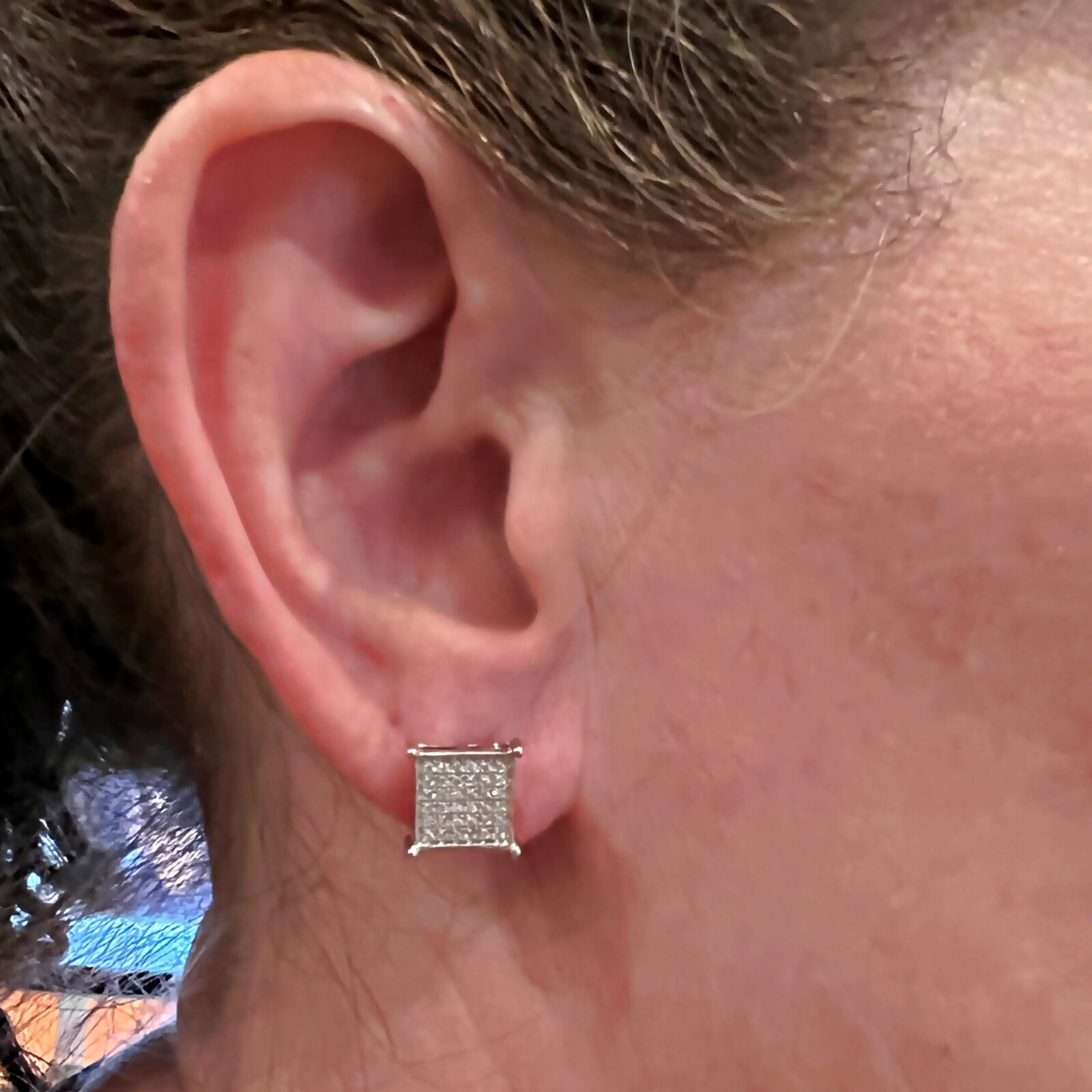 Real Solid 925 Silver Square Micro Pave CZ Iced Bling Out Hip Hop Earrings 9.5mm