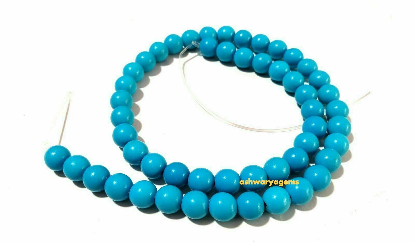 Sleeping Beauty Lab Grown Turquoise Round Smooth 8mm Gemstone Beads 14 Inch