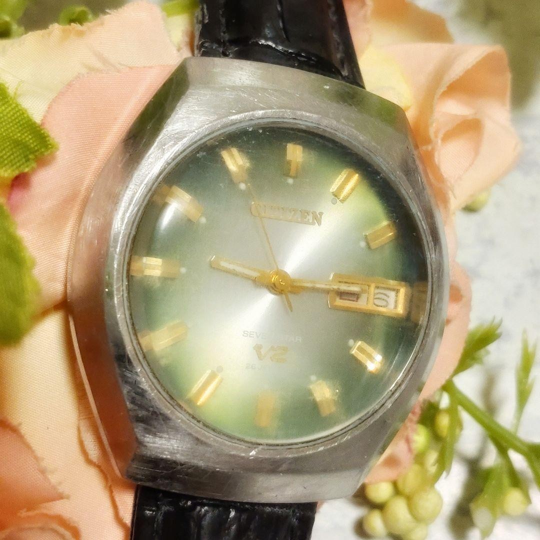 1973 Citizen Seven Star V2 26-jewel men’s watch, green, working condition.