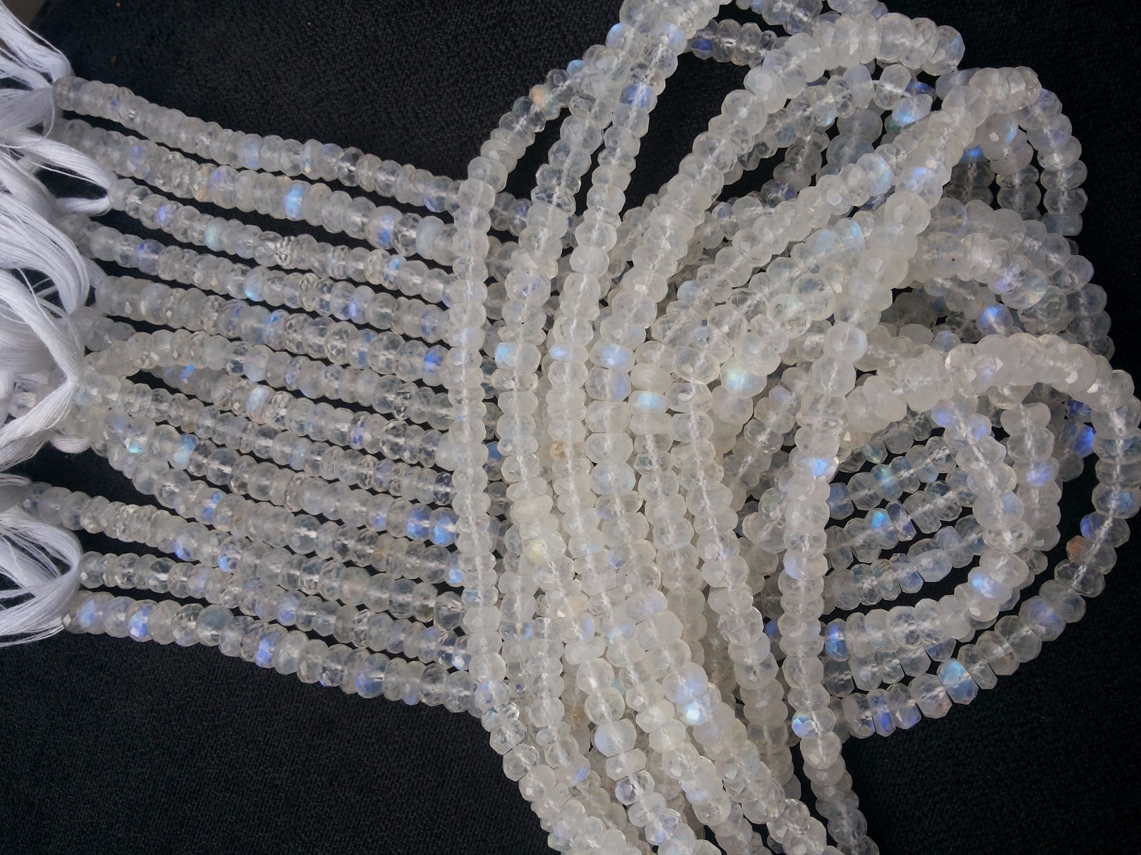 3 Strand Natural Rainbow Moonstone Rondelle Faceted 5-5.5mm Beads 10″inch