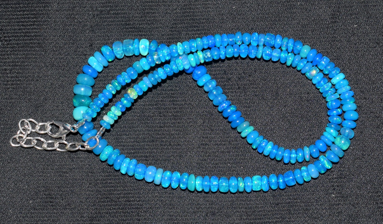 16″Natural Ethiopian Opal Wello Fire Opal Gemstone Bead Necklace