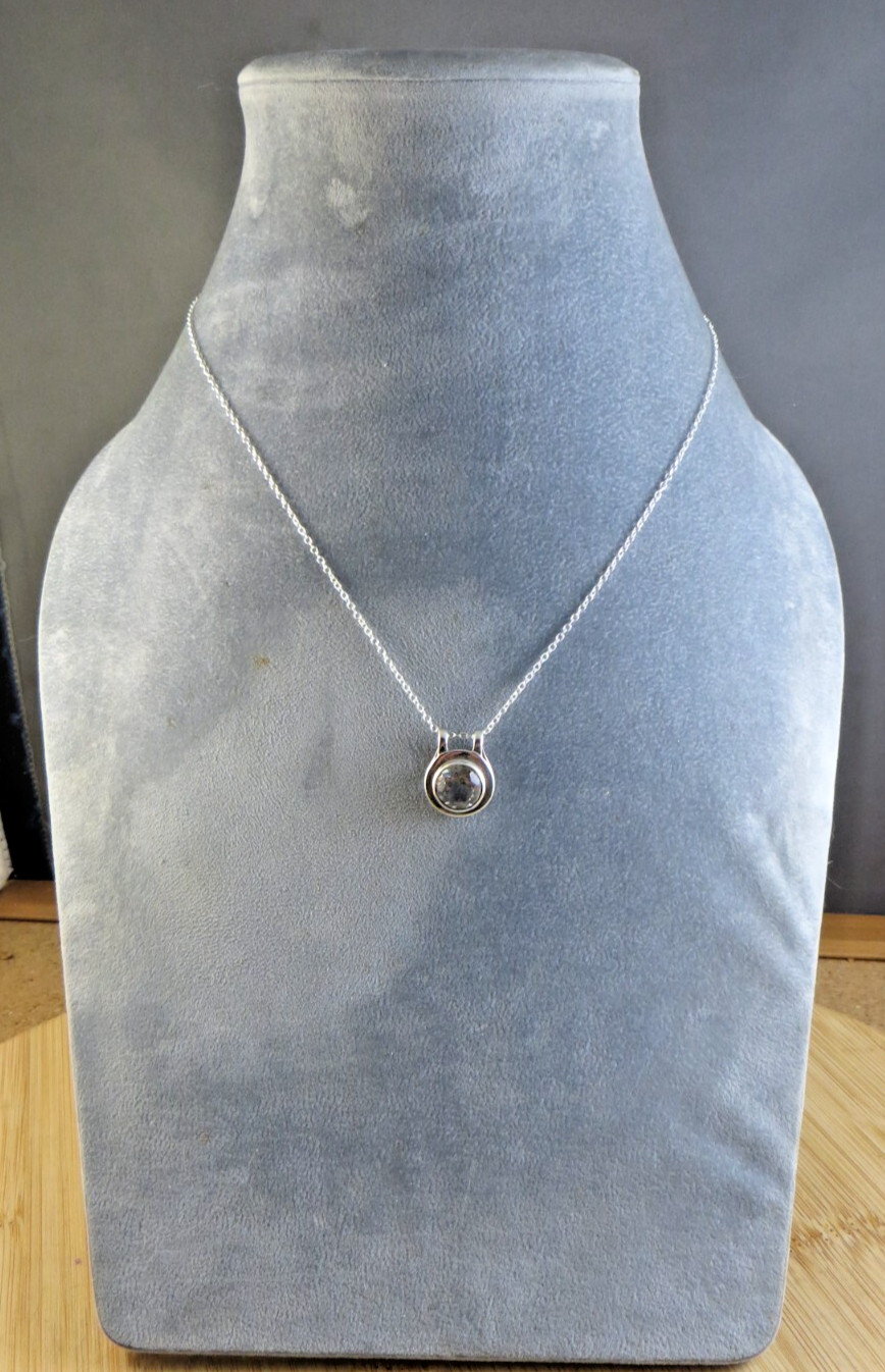 Very Light Blue Topaz Sterling Silver Round Pendant 18″Chain Necklace #586
