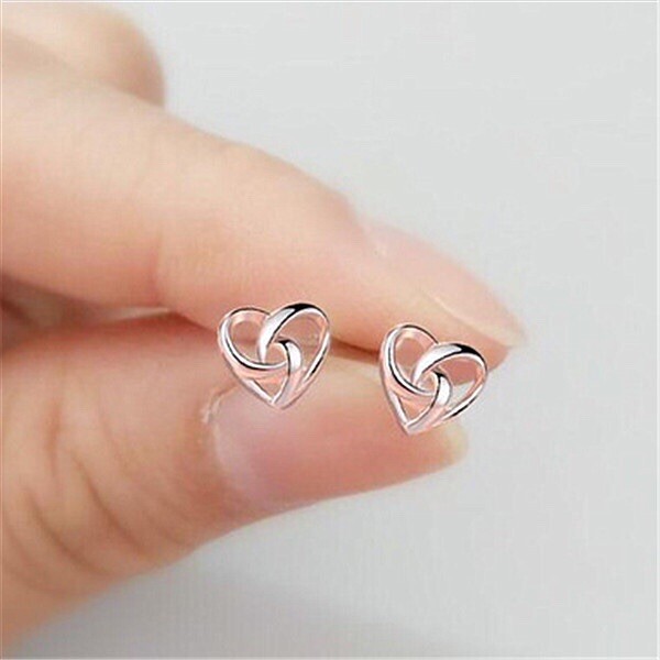 Fashion 925 Sterling Silver Love Heart Stud Earrings
