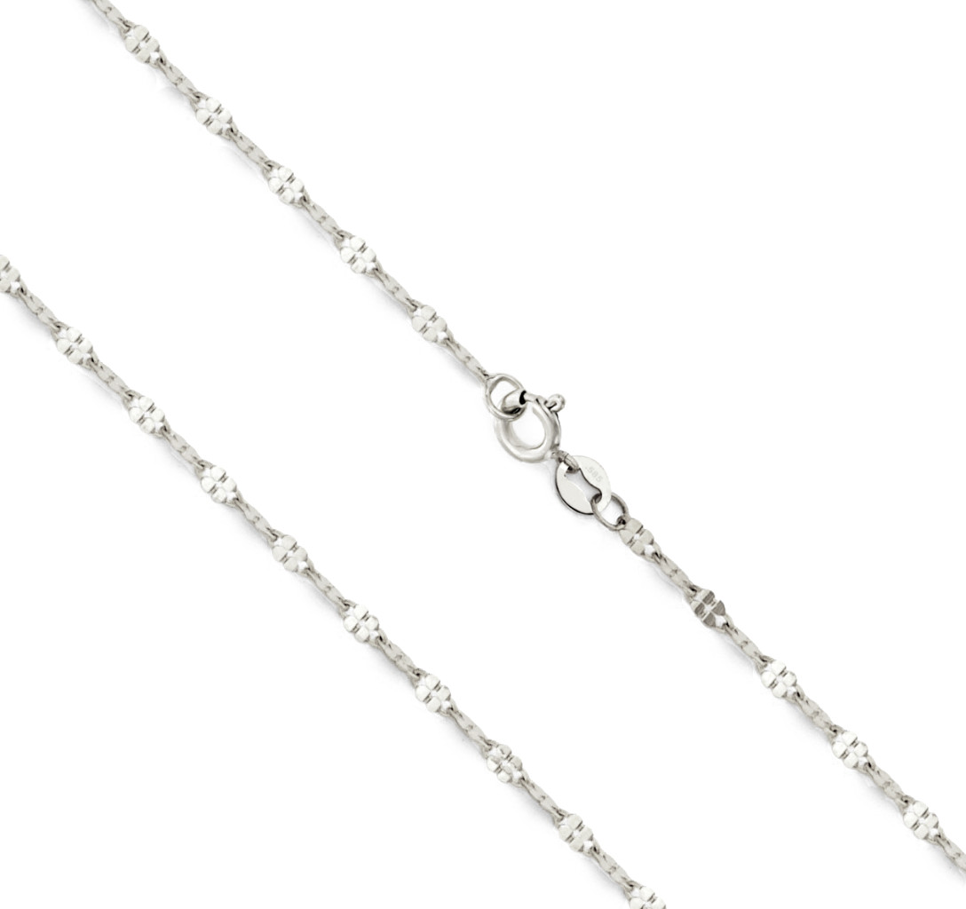 14K White Gold Cable Bracelet Anklet Diamond Cut Flat Link Mirror 1.7mm wide