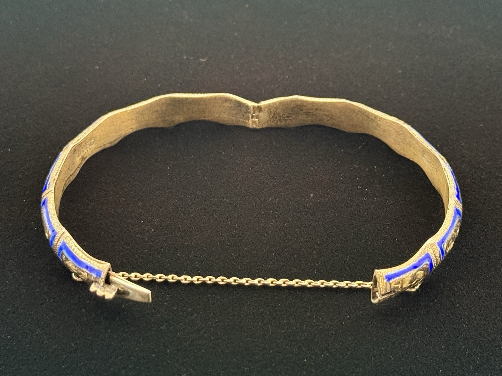 Siam Silver Blue Enamel .925 Sterling Silver Bracelet Hinged 12.8 Grams #392