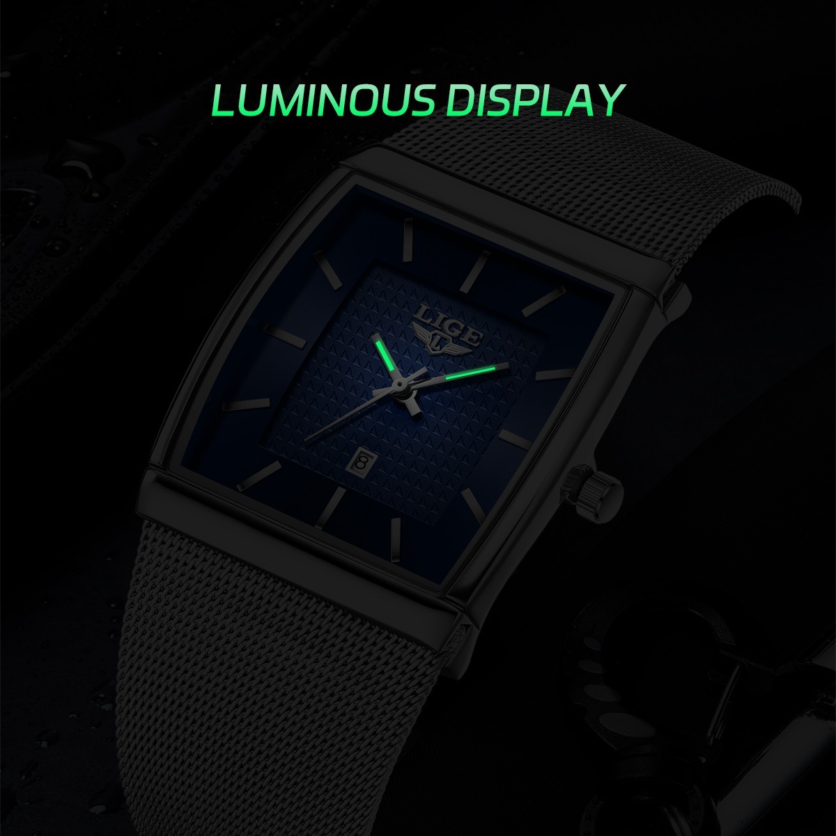 LIGE Men Watch Big Dial Quartz Date Digital Luminous 5ATM Waterproof Wristwatch