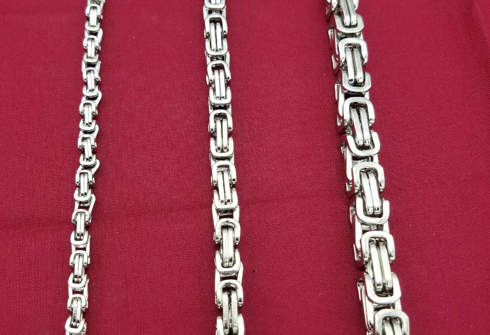 16″-50″ STAINLESS STEEL SILVER 4MM ,6MM, 8MM BYZANTINE TURKISH BOX NECKLACE