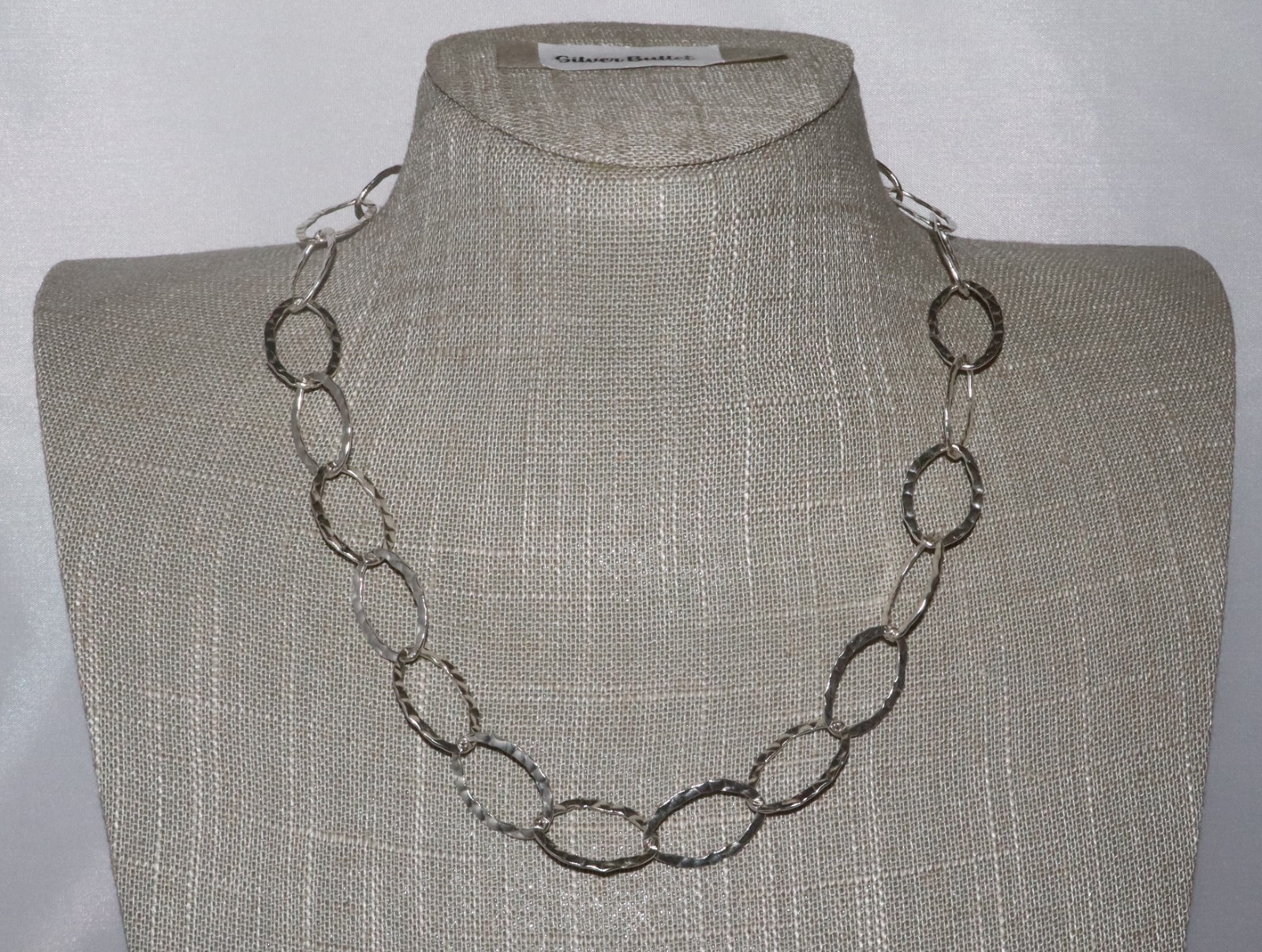 Vintage Sterling Silver Hammered Oval Link Necklace 17 inches 15 grams