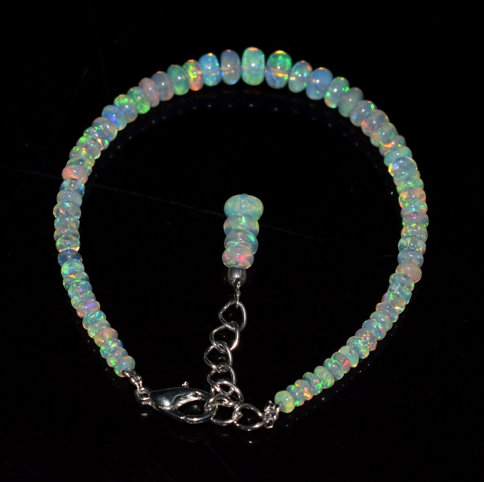 Natural Ethiopian Wello Fire Opal Gemstone Fire Beads 7.5″Bracelet F01784
