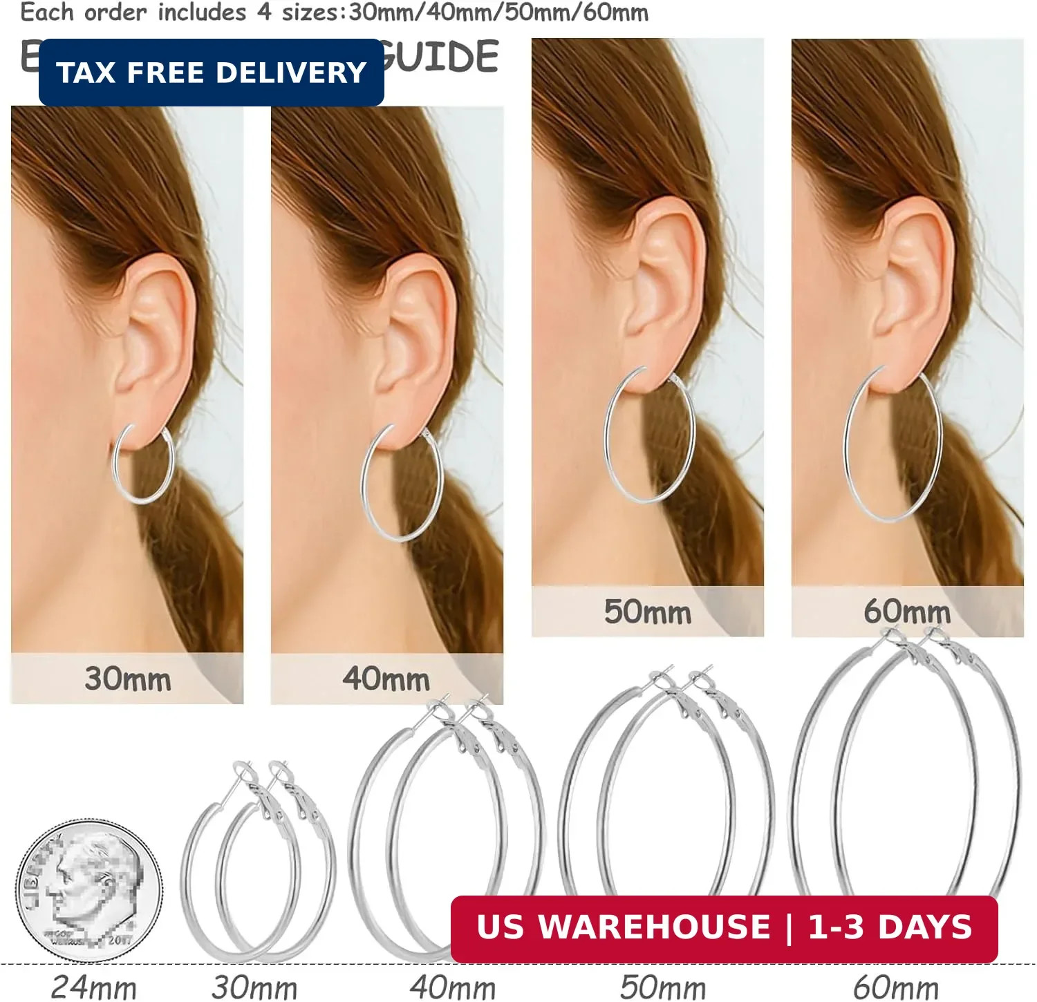 4 Pairs Stainless Steel Hoop Earrings Set for Women Hypoallergenic | Hypoallerge