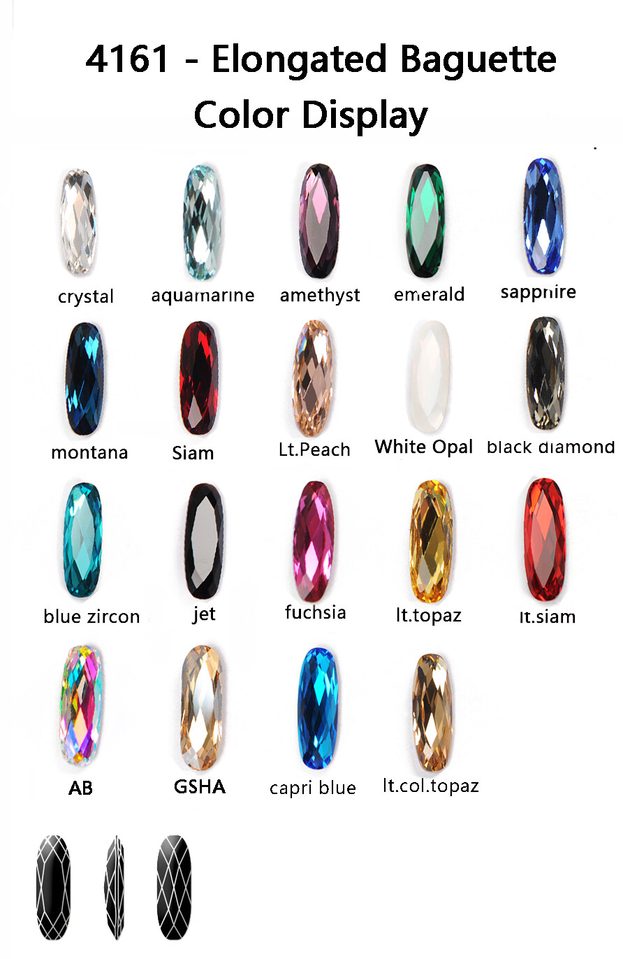 4161 Elongated Baguette Colorful Sew On Stones Point Back Crystal Rhinestones