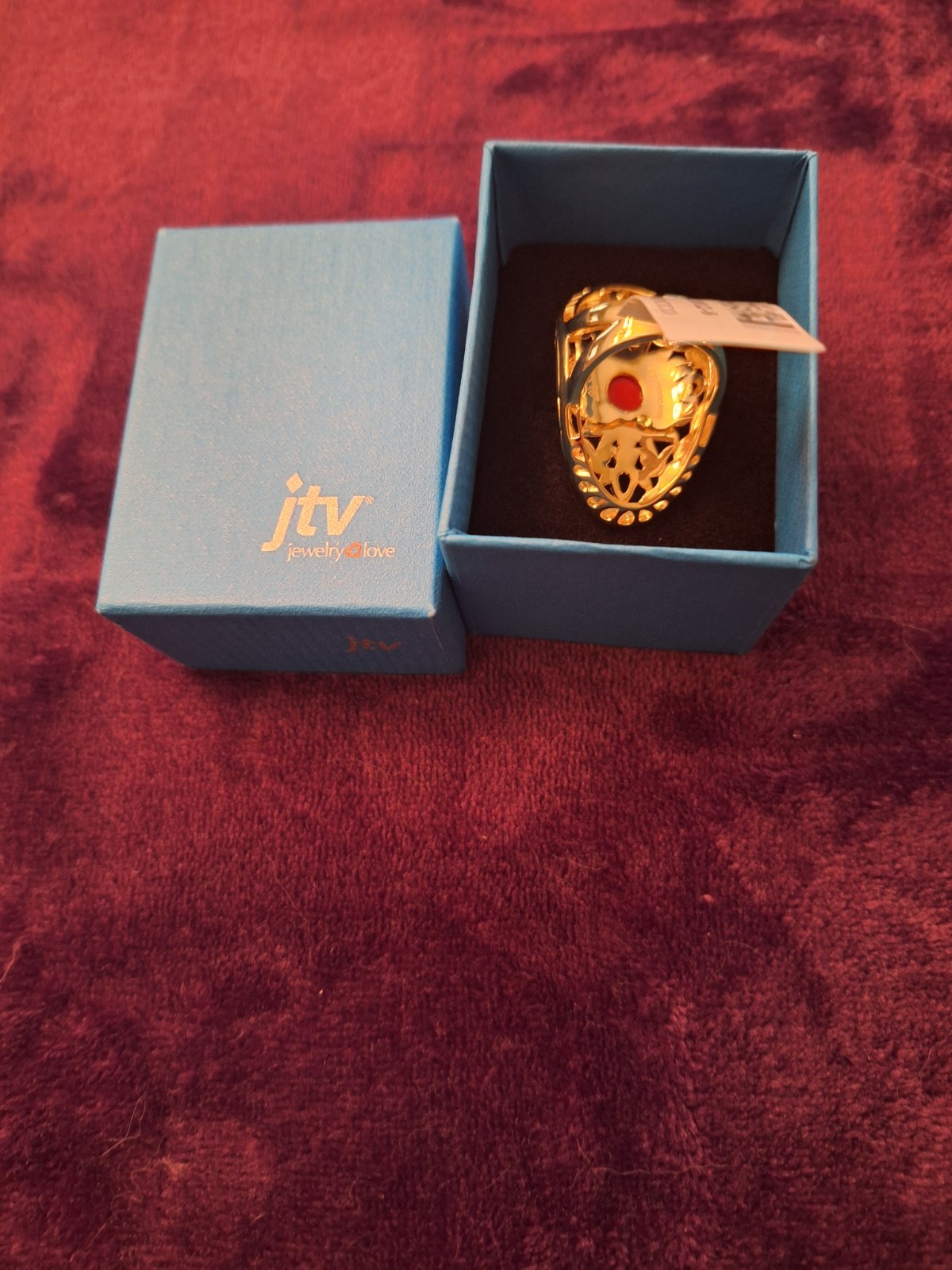 Morocco Ruby Simulant Multi-Color Enamel 18K Gold Over Sterling Ring SZ 8 NEW