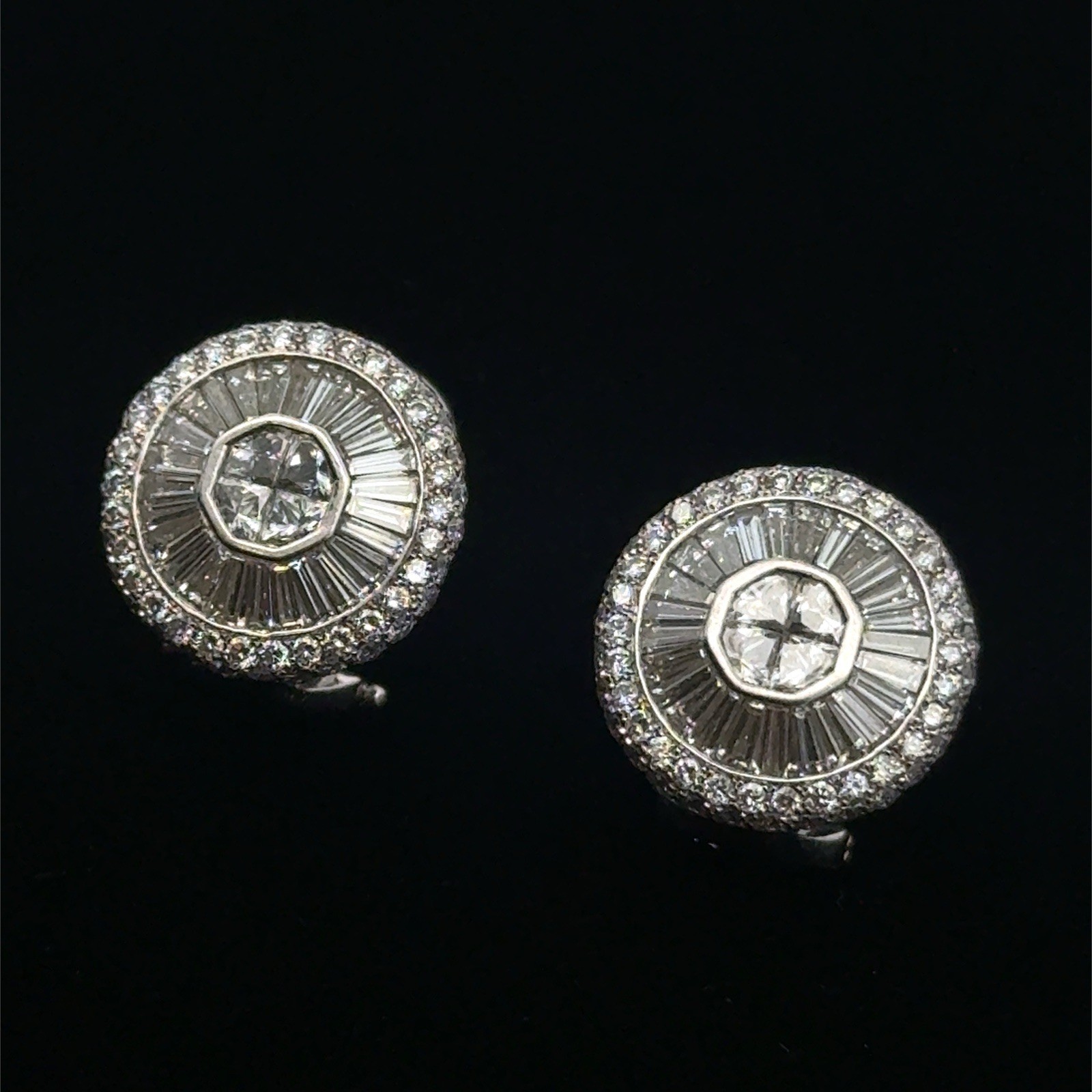 Nir Oliva 18k White Gold & Diamond Sunburst Halo Omega Back Earrings, 6.80g