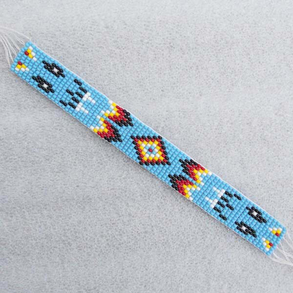 Handcrafted Cyan Blue Seed Bead Bracelet Narrow Hard Cuff Leather