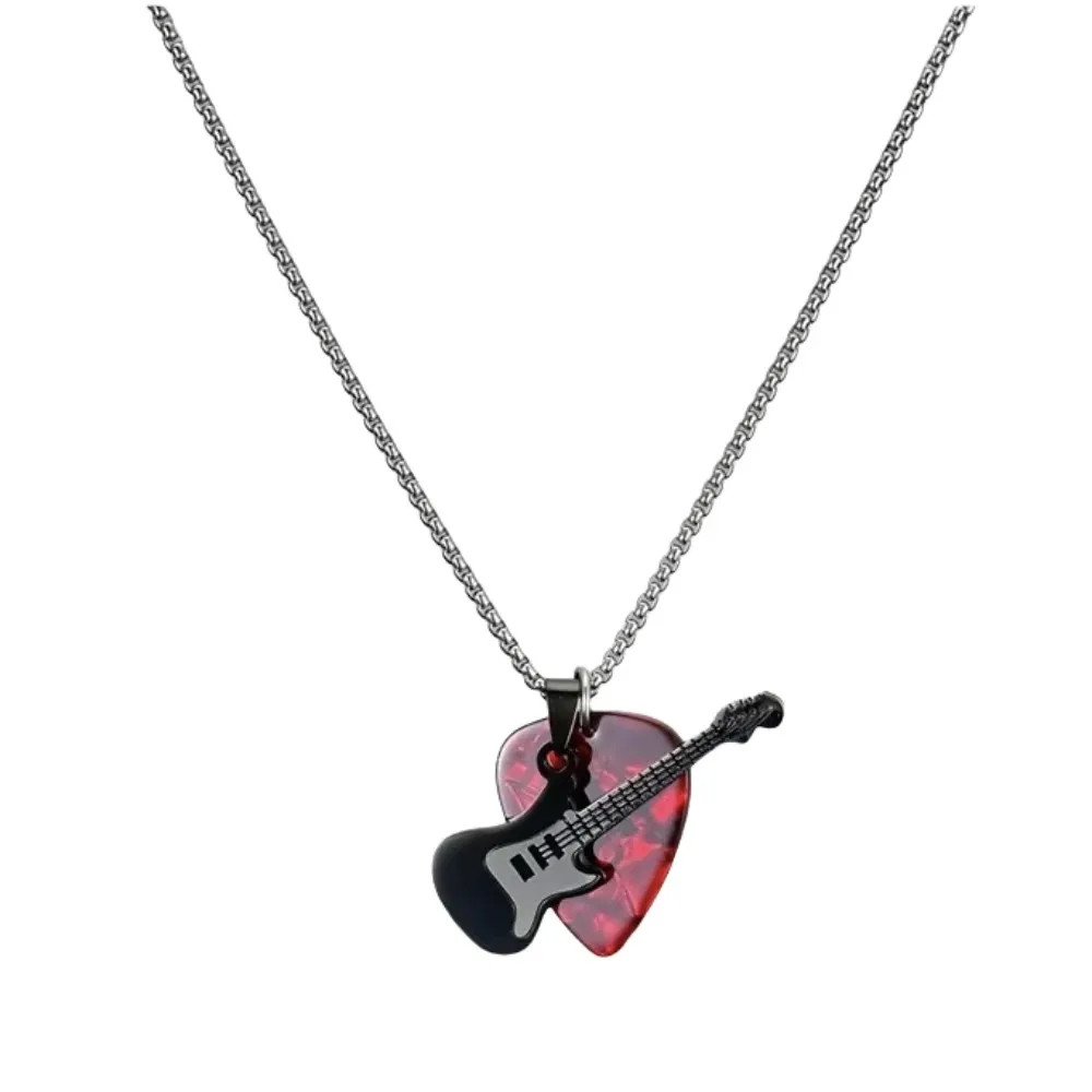 Hip-hop Guitar Pick Pendant Necklace Titanium Steel Trendy Guitar Chain Choker P