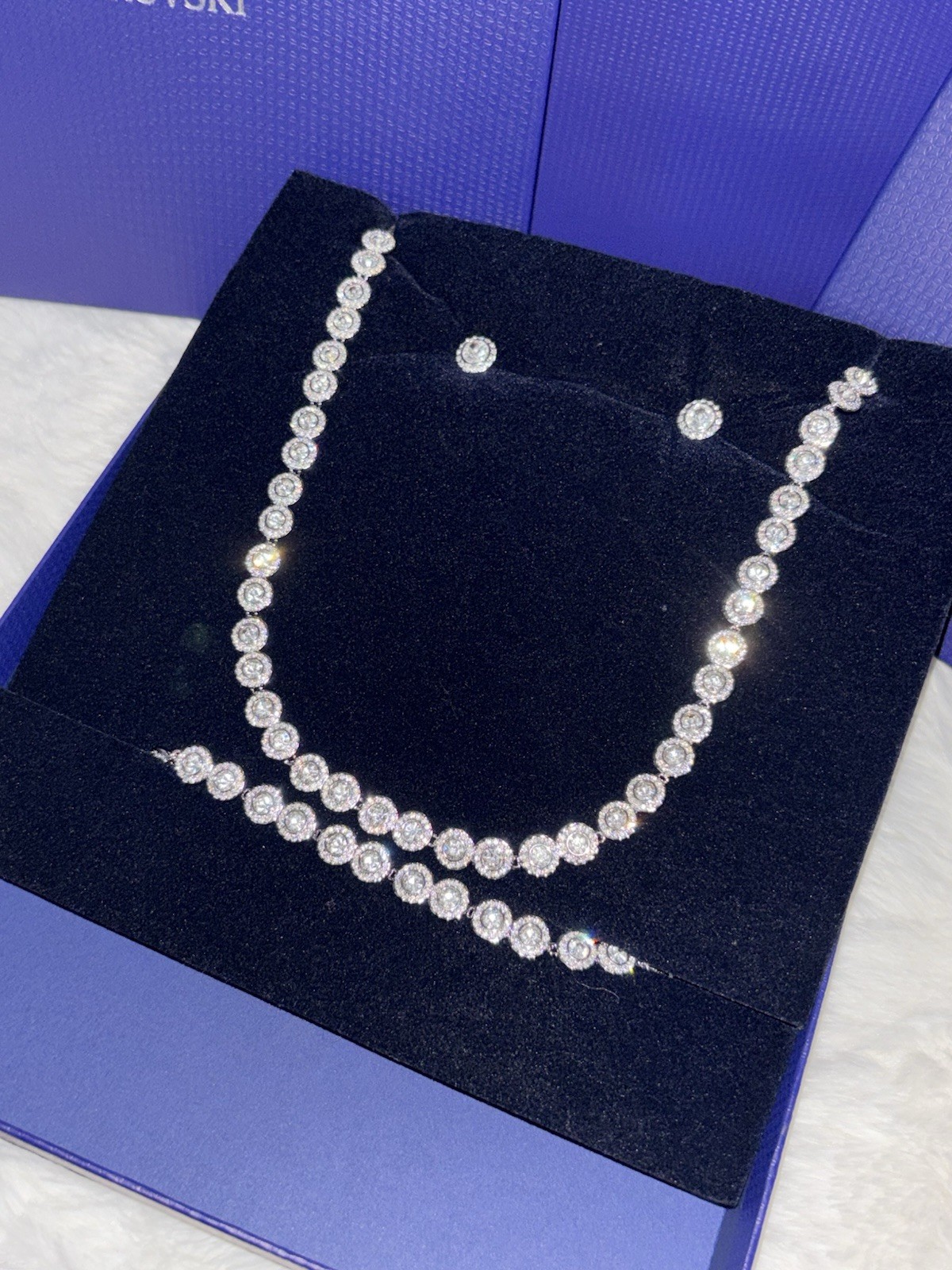 White Crystal Angel Jewelry Set Swarovski Tennis Necklace Earrings Bracelet HOT
