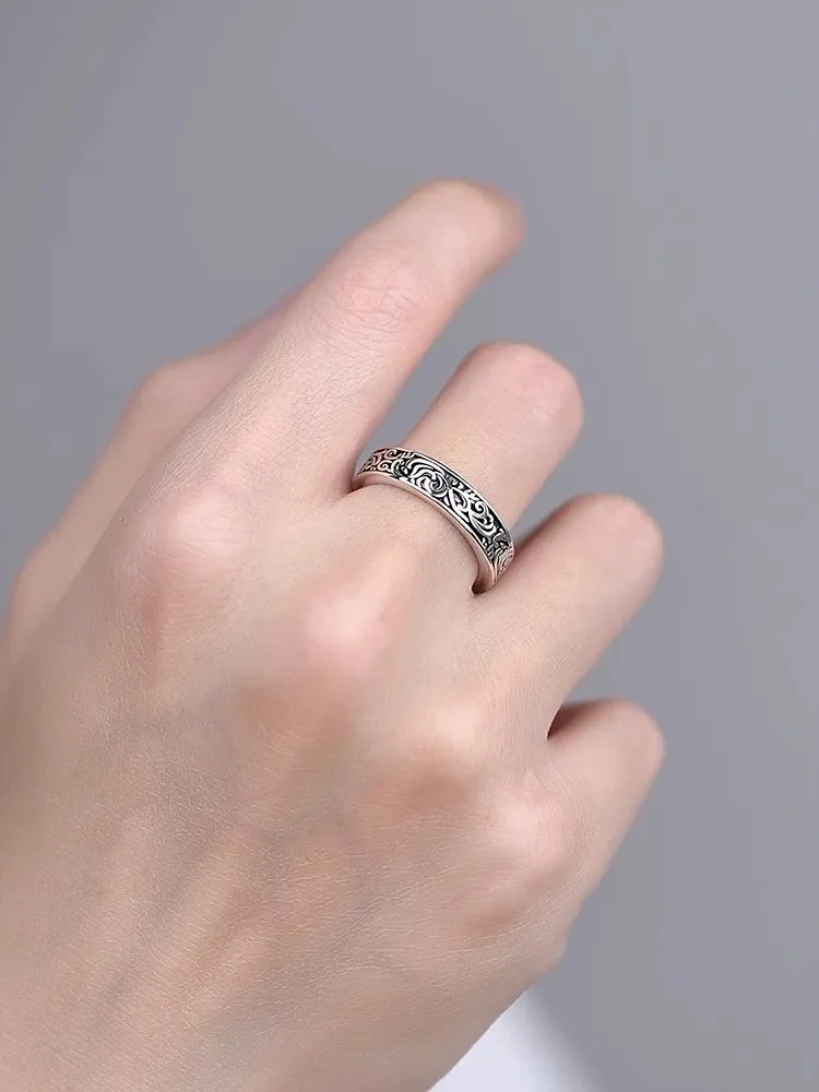 Silver Feng Shui Pixiu Adjustable Ring MANI Mantra Protection Wealth Ring USA