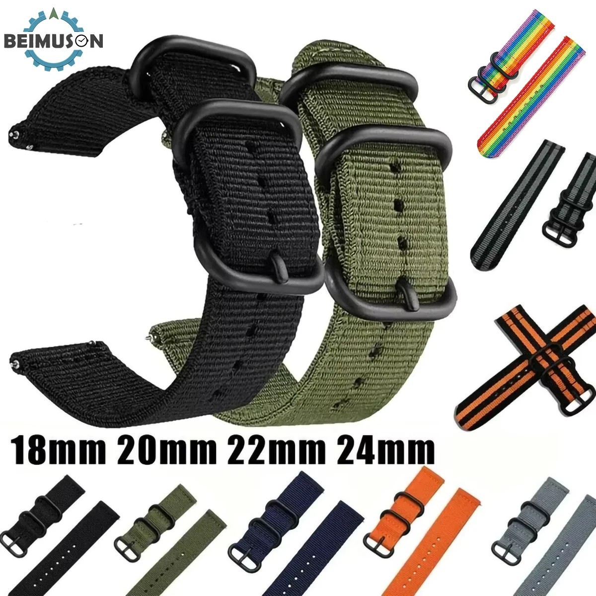 18mm 20mm 22mm 24mm Military Canvas Nylon Wrist Watch Band Strap Bracelet Sport