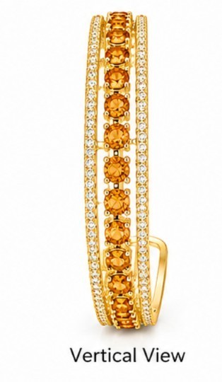 Natural Citrine Cuff Bracelet 925 Sterling Silver 14K Gold Plated Moissanite