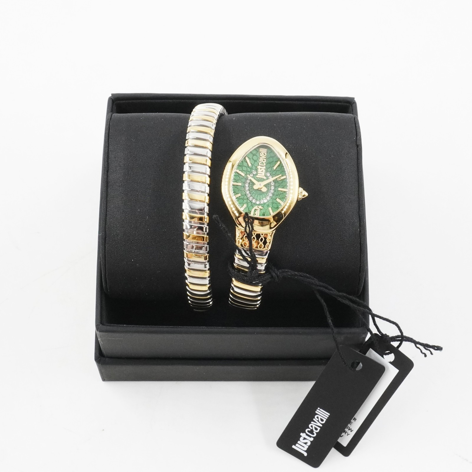 Just Cavalli Eclisse Gold & Silver Snake Wrap Quartz 22mm Watch with Green Dial