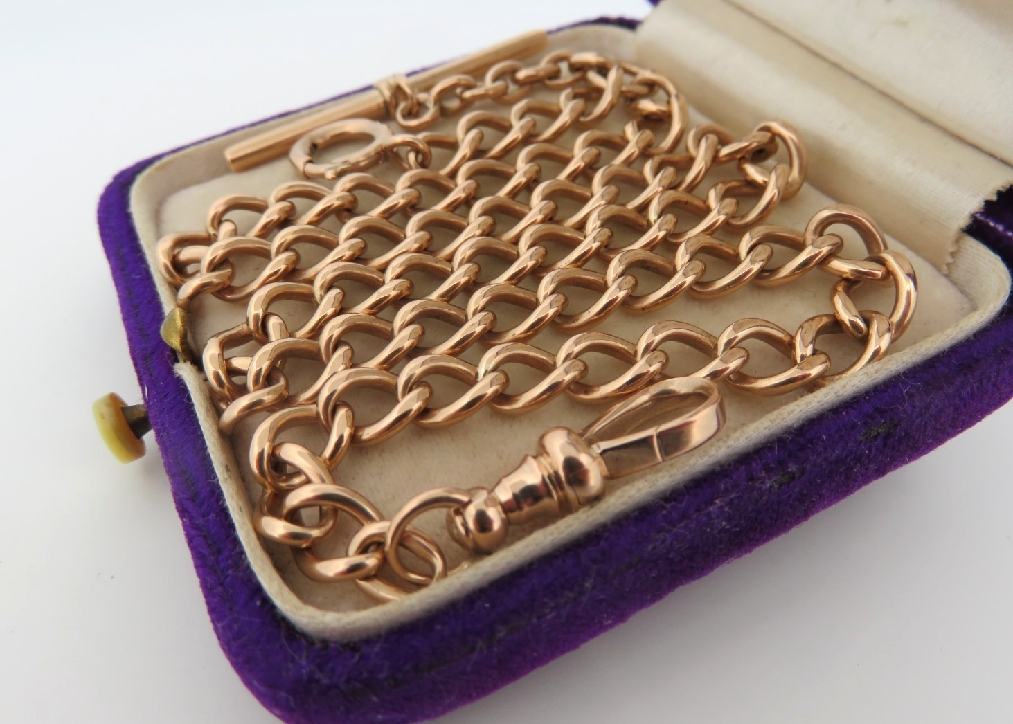 Antique Edwardian Art Deco era 10K Gold Pocket Watch Chain Link T Bar Dog Cl 25g