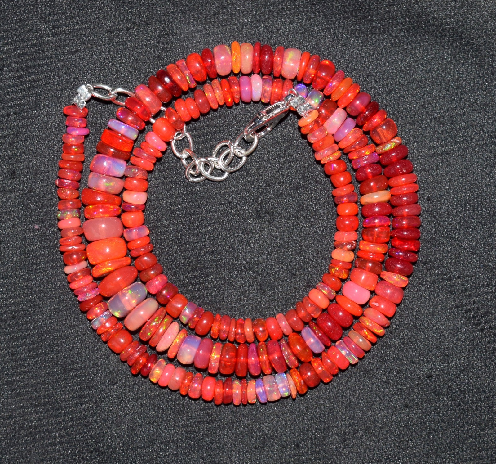 16″Natural Ethiopian Opal Welo Fire Opal Gemstone Bead Necklace AF541