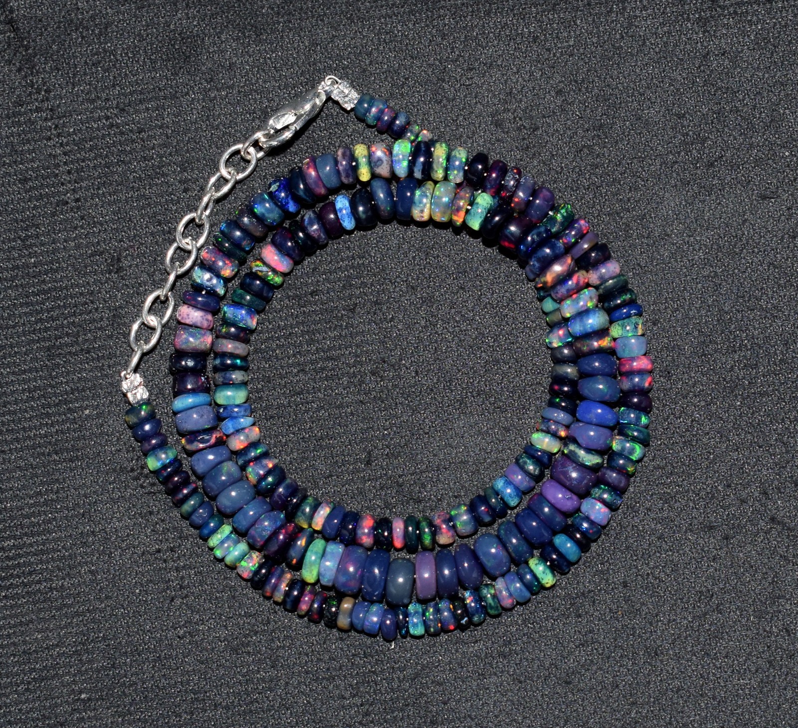 16”Natural Ethiopian Black Opal Welo Fire Opal Gemstone Beads Necklace AF0259