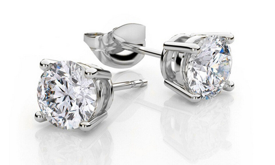 Sterling Silver Round Shaped Stud Earrings Cubic Zirconia 4mm Silver Round CZ