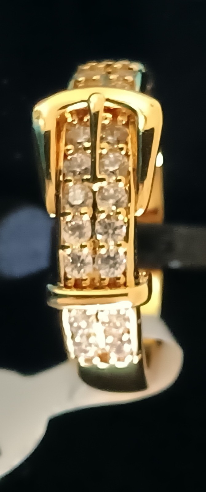 Platella Fine Jewelry Ring Zircon Buckle Band Gold Plated Pave Size 8