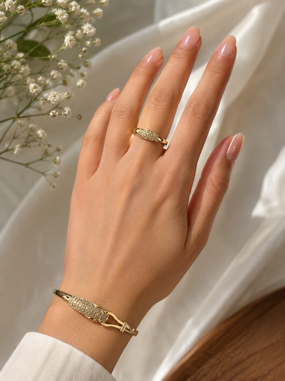 None fade none tarnished Gold or Silver Tone Bracelet Ring Set Clear CZ stone