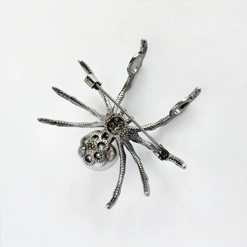 Vintage Black Rhinestone Spider Brooch Pearl Pin Insect Bug Jewelry Summer Gift