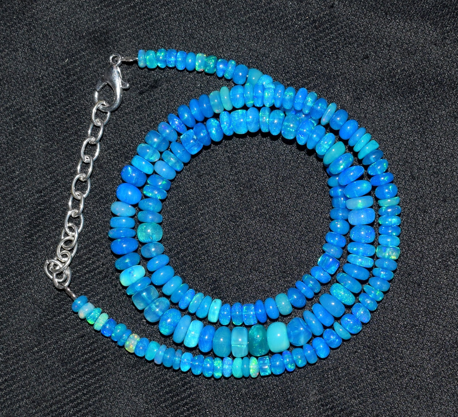 16″Natural Ethiopian Opal Wello Fire Opal Gemstone Bead Necklace
