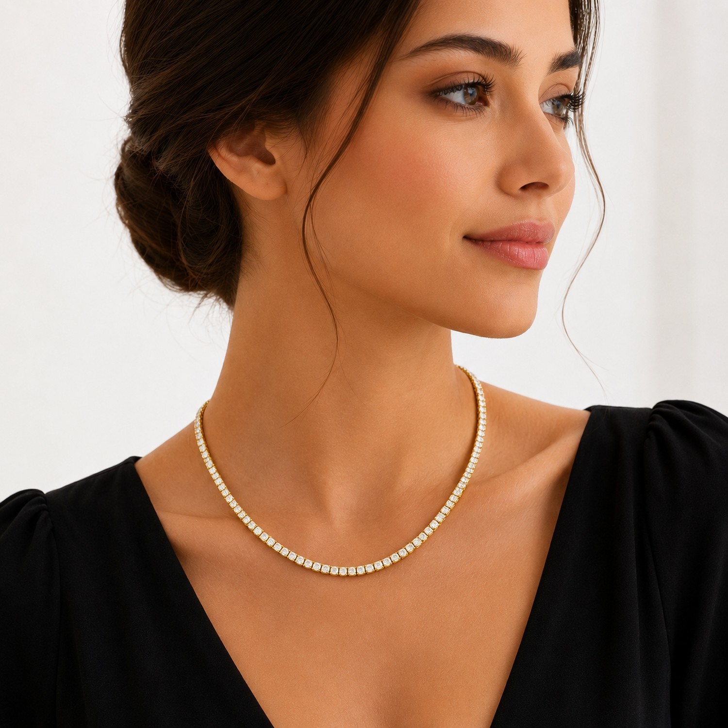 15.00 Ct Lab Grown Diamond Tennis Necklace 14k Yellow Gold 21 Gm E F VVS 17 Inch