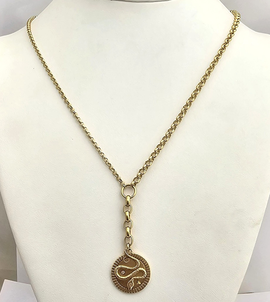 18K Gold FoundRae Wholeness Snake Medium Mixed Belcher Extension Necklace Pendan