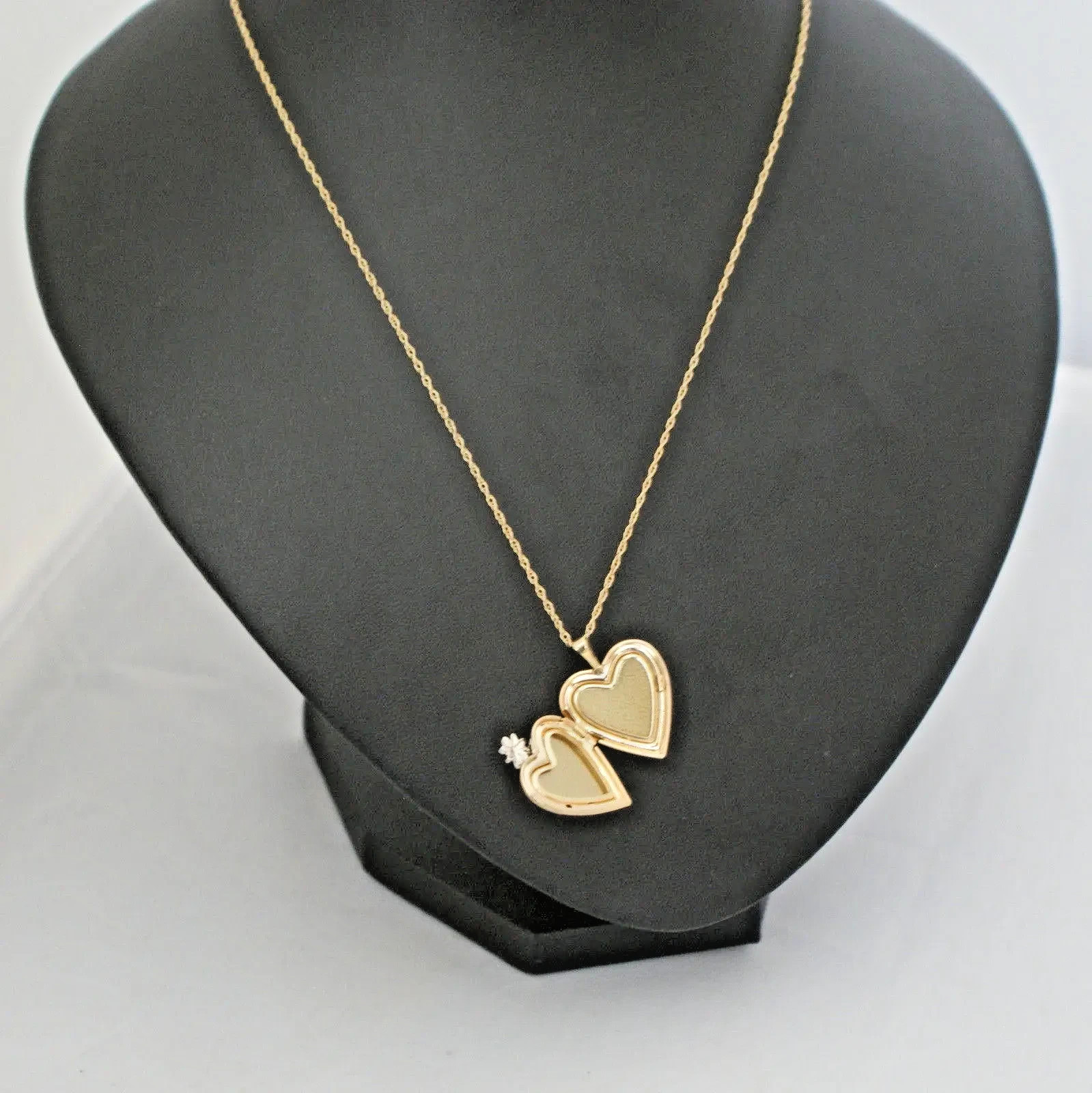 Vintage 14k White Yellow Gold Fill Heart Locket Chain USA made See Video c1990s