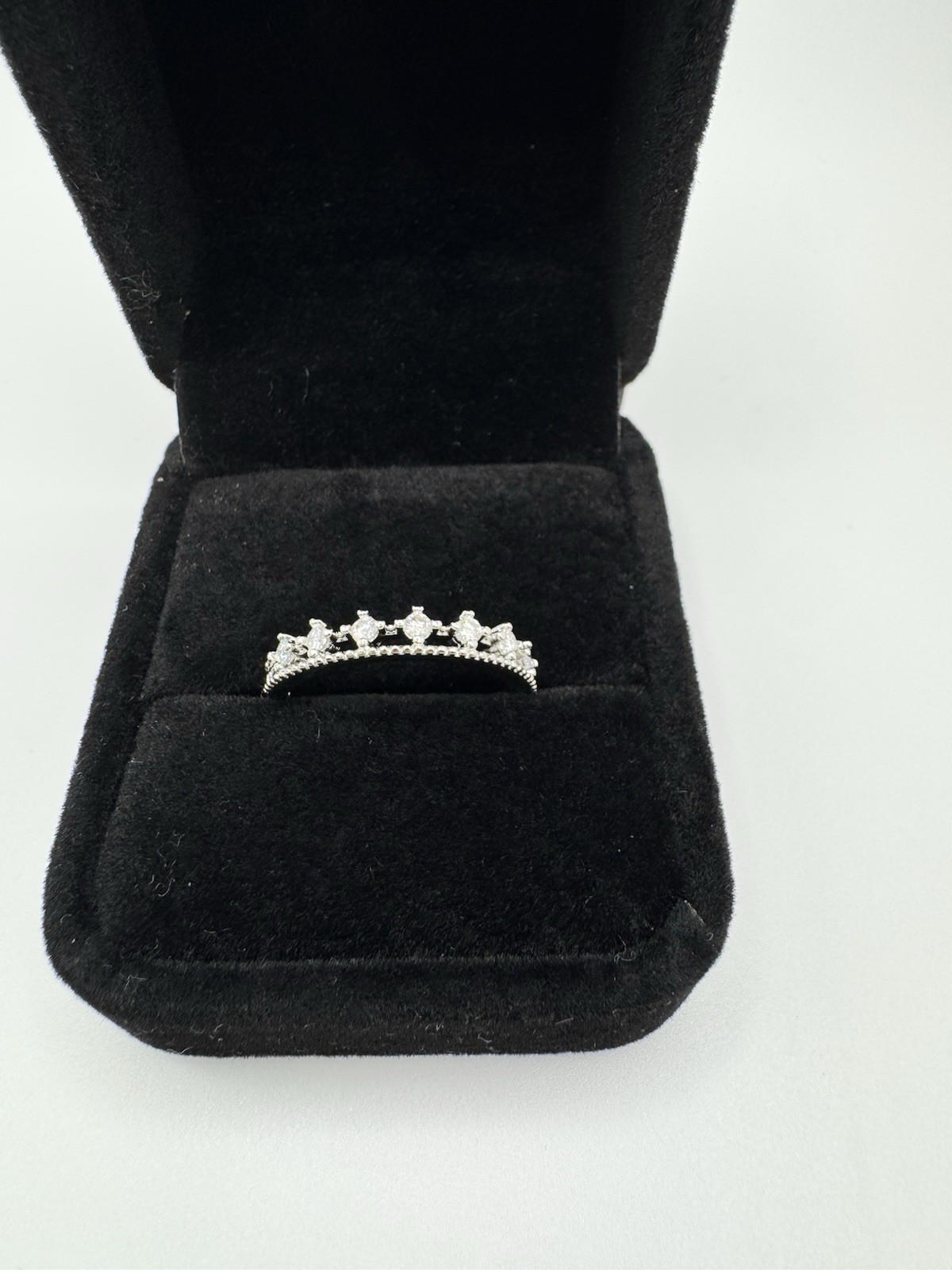 Silvertone Moissanite Happy Eternity Ring. Adjustable.