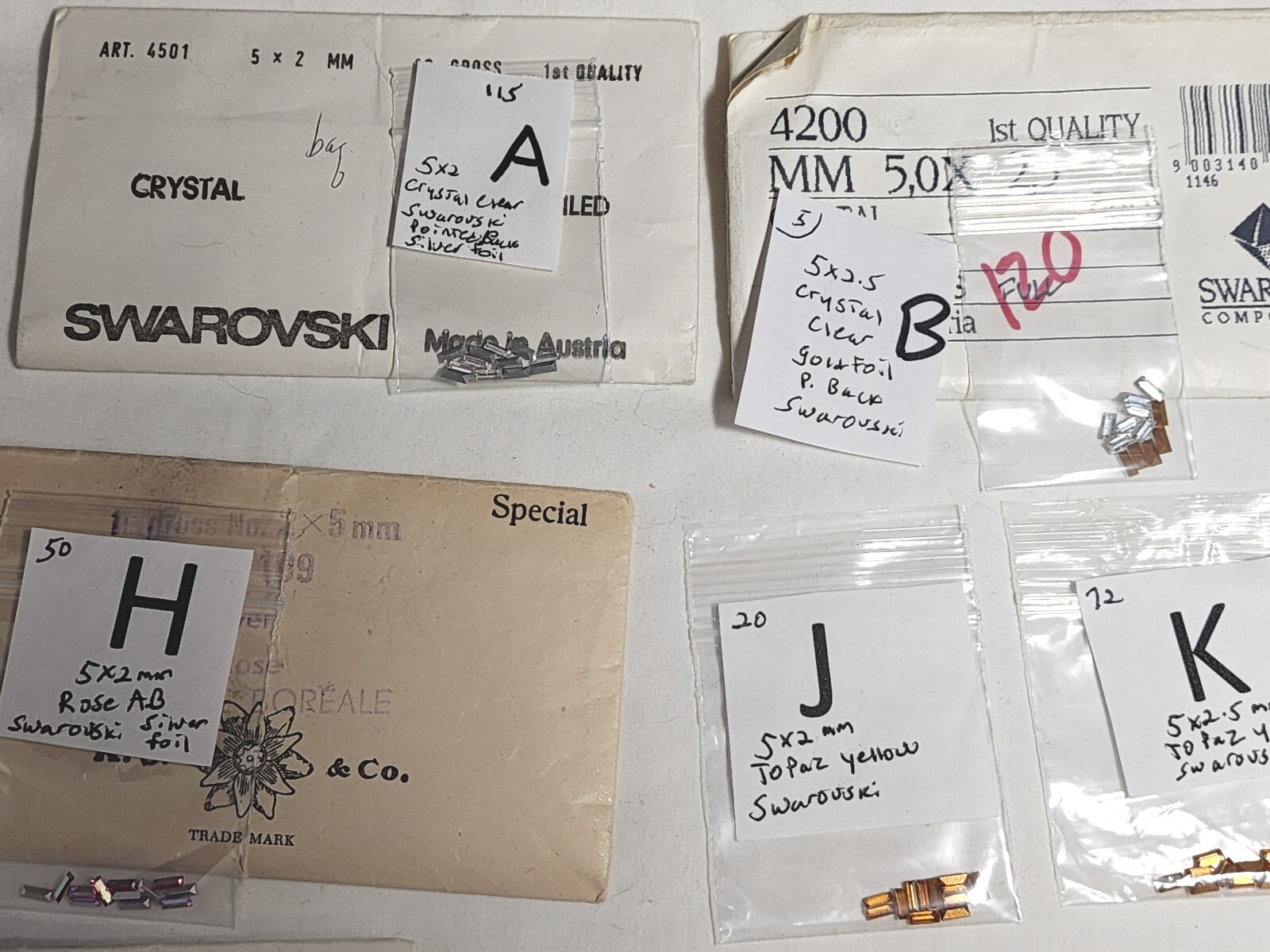 12 Vtg small Baguette Swarovski Rhinestone PB 5x2mm 5×2.5mm Jewelry Craft Repair
