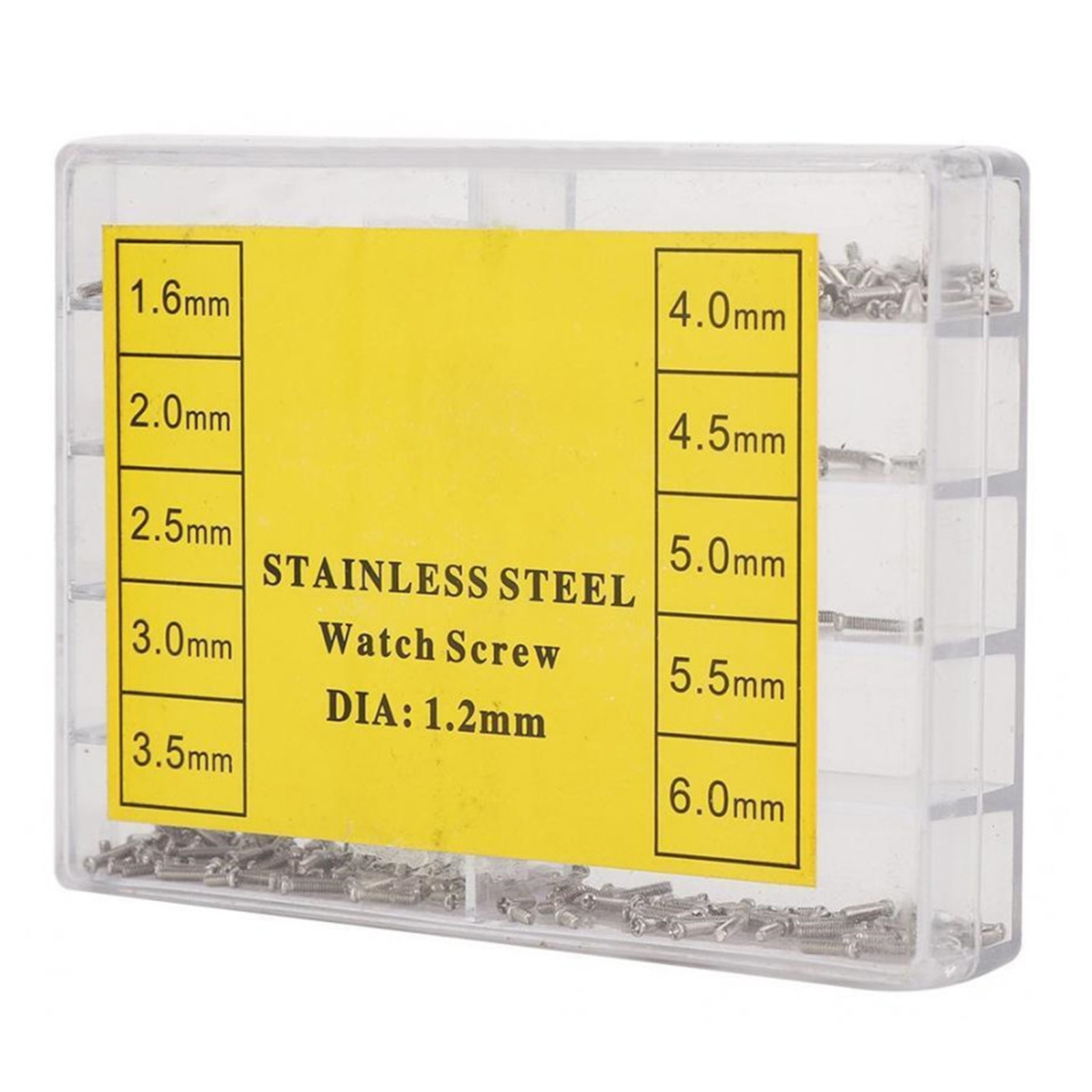 600pcs 1.2mm Assorted Stainless Steel Eyeglass Jewelry Watch Screws Kit 1.6-6mm