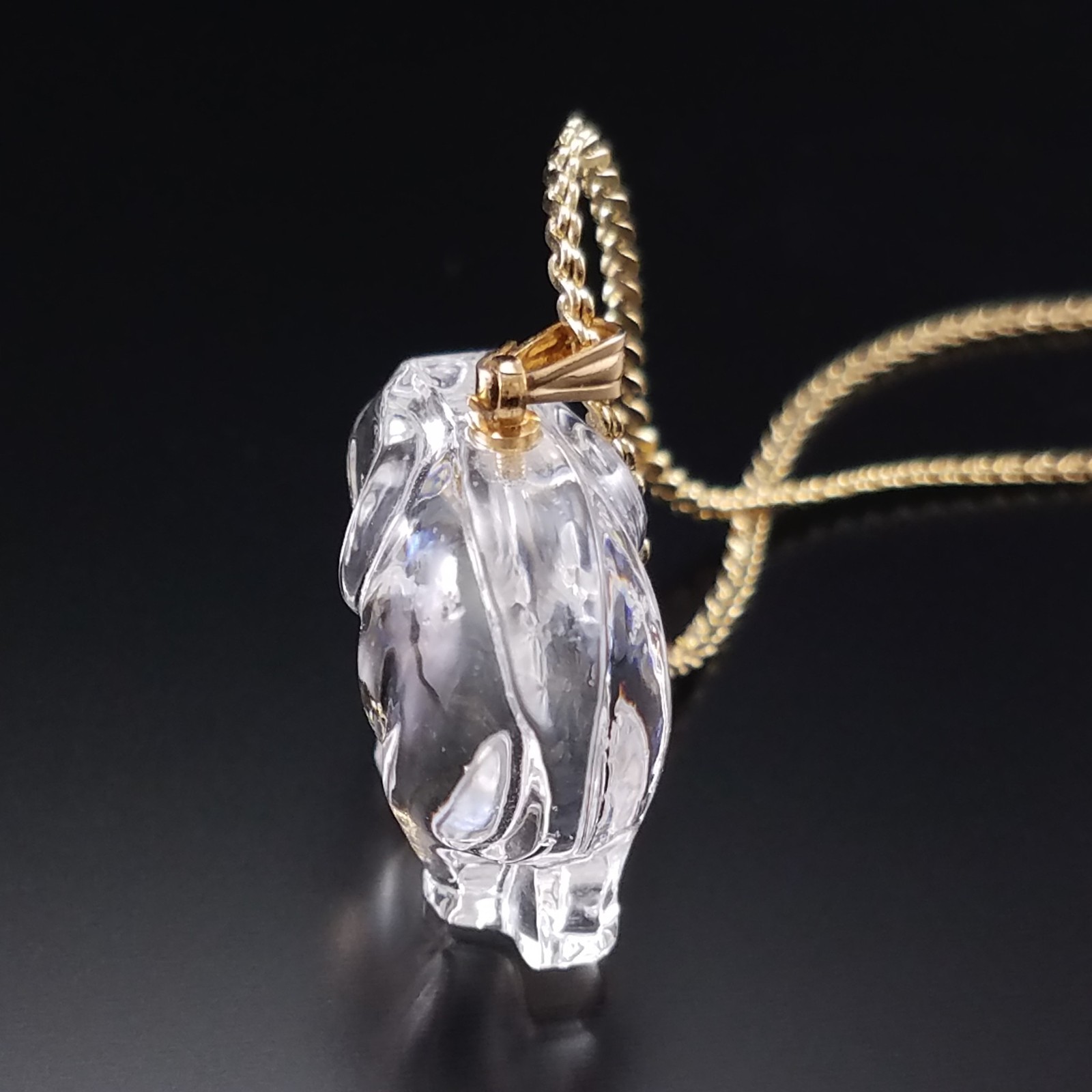 Vintage Crystal Elephant Charm Necklace Gold Plated Herringbone Chain Jewelry
