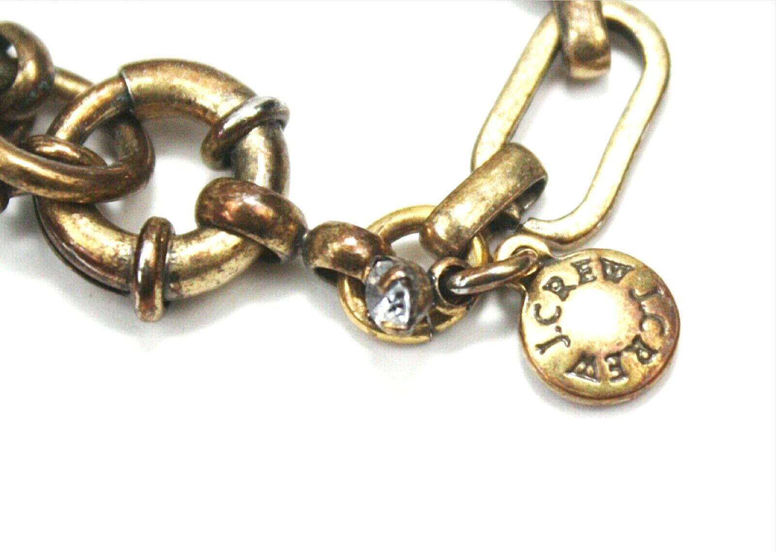 J CREW Necklace 20″ Gold Tone Chains & Links Clear Rhinestones Statement Jewelry