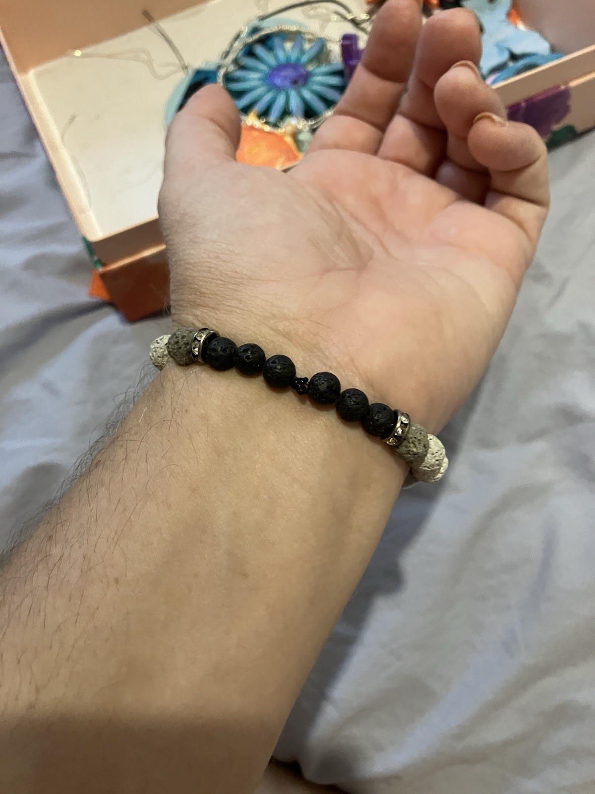 Skull and Lava Beads Bracelet for Essential Oils and Aromatherapy or Halloween