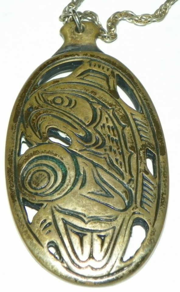 VTG Pacific Northwest coast style Art FISH Bronze Pendant sign artist ? & Canada