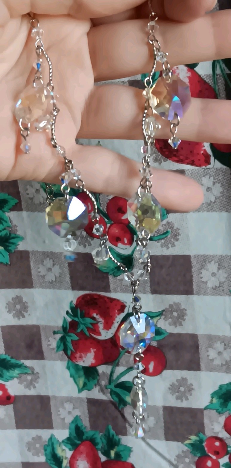 Signed DOL Silver-Tone Clear Crystal Dangle Necklace W/ Earrings 15″-17″