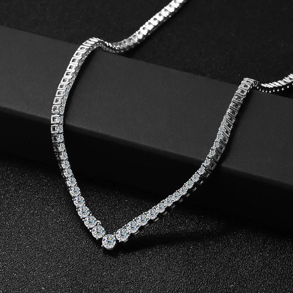 V-shaped All Moissanite Diamond Tennis Necklace with Gra for Women 925 Silver