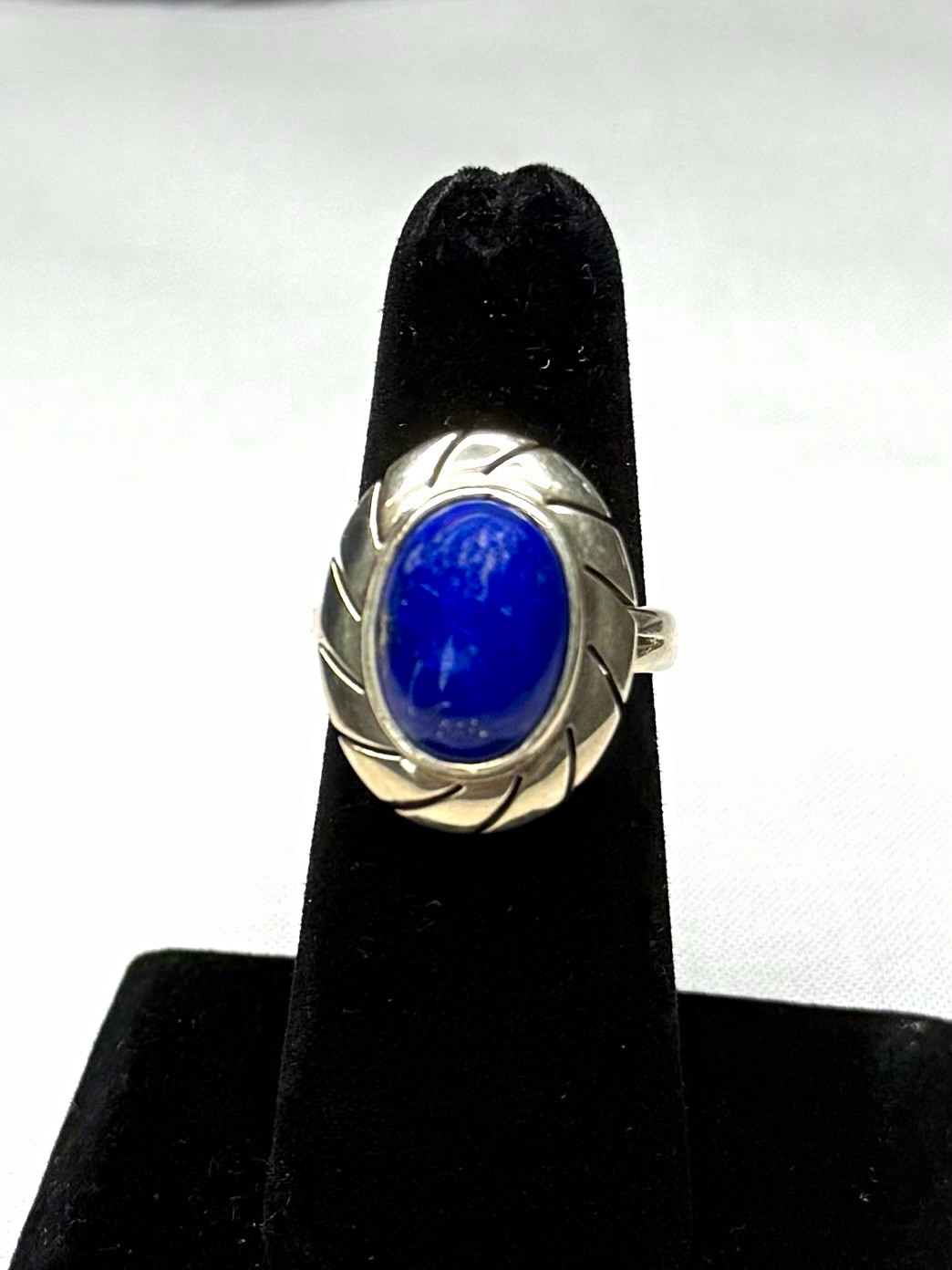 Vintage Taxco Mexico .925 Sterling Silver Lapis Lazuli Ring Size 7.5 Signed CII