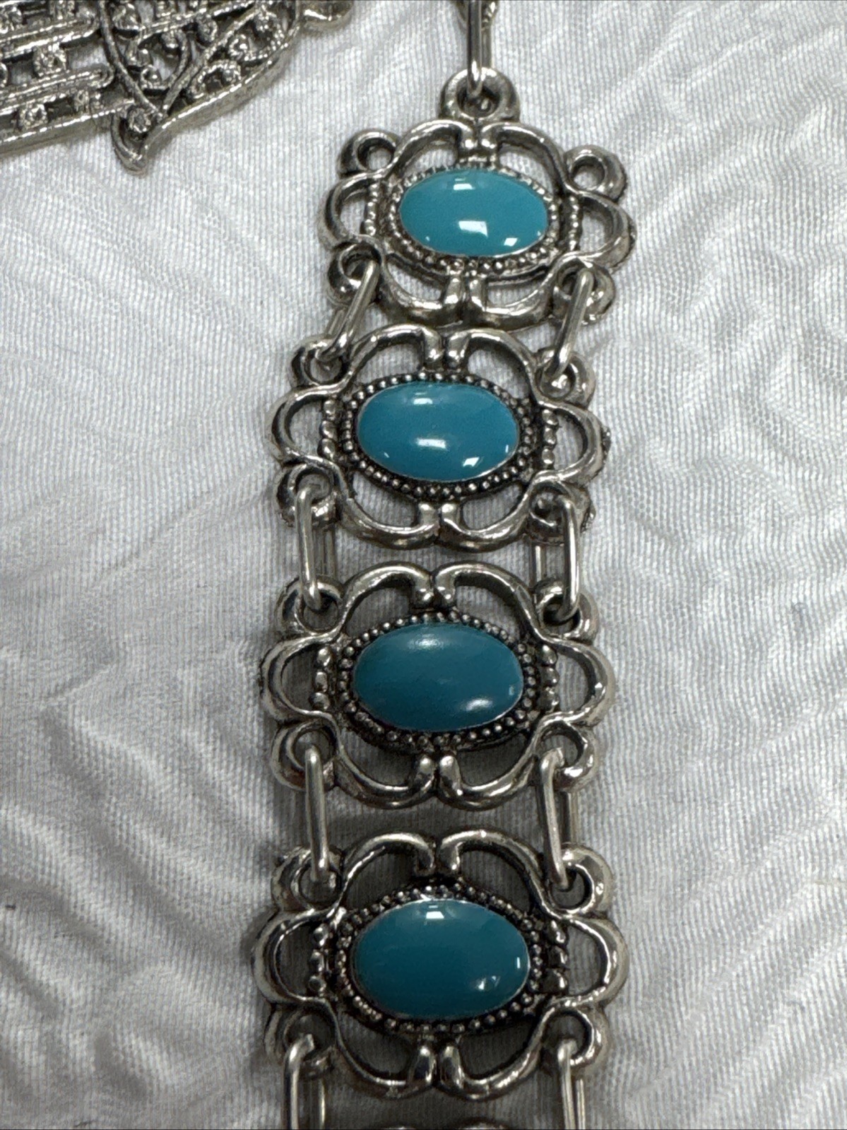 Vintage 1960’s Souvenir De Maroc Bracelet Morocco Hamsa Turquoise Stones 7”
