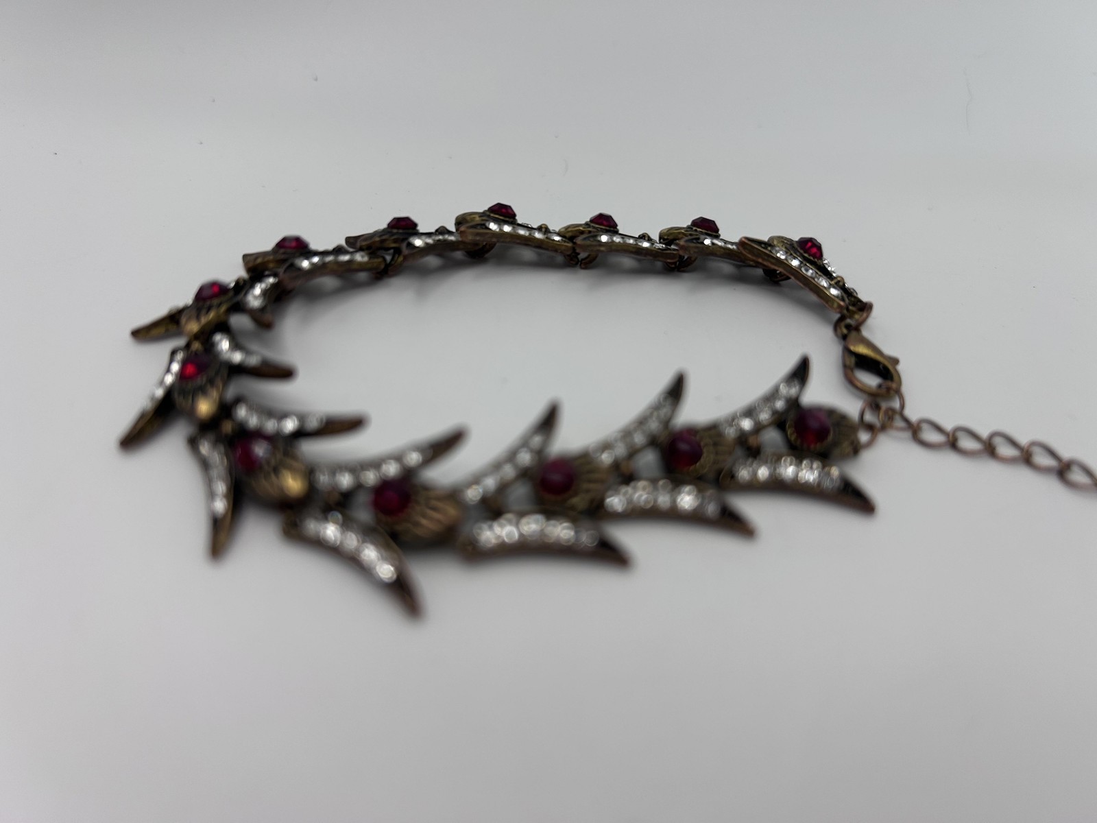 Bracelet Red Crystal Rhinestone Tennis Floral Lobster Womens 8.5 Inch Jewelry