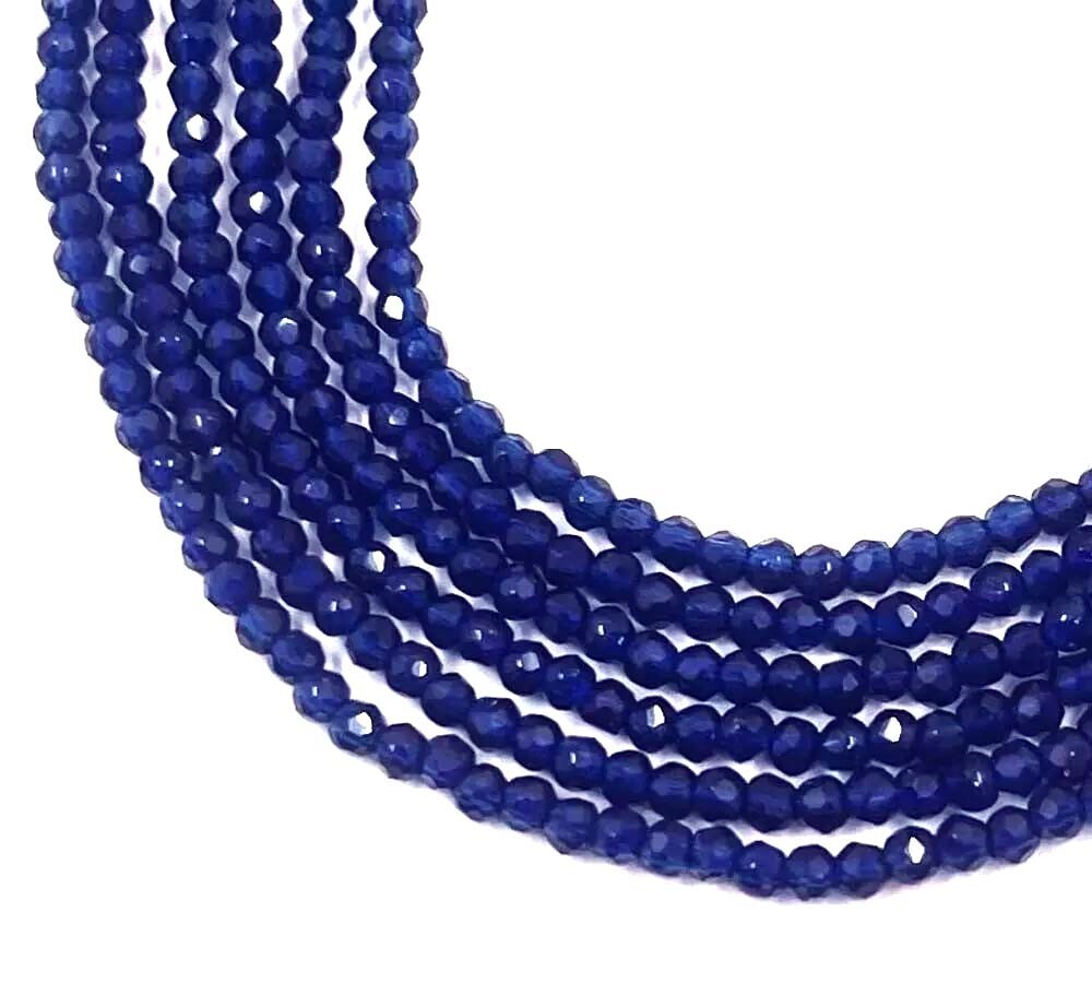 2mm Tiny Firepolish Glass Faceted Opaque Cobalt Blue Round Beads full strand