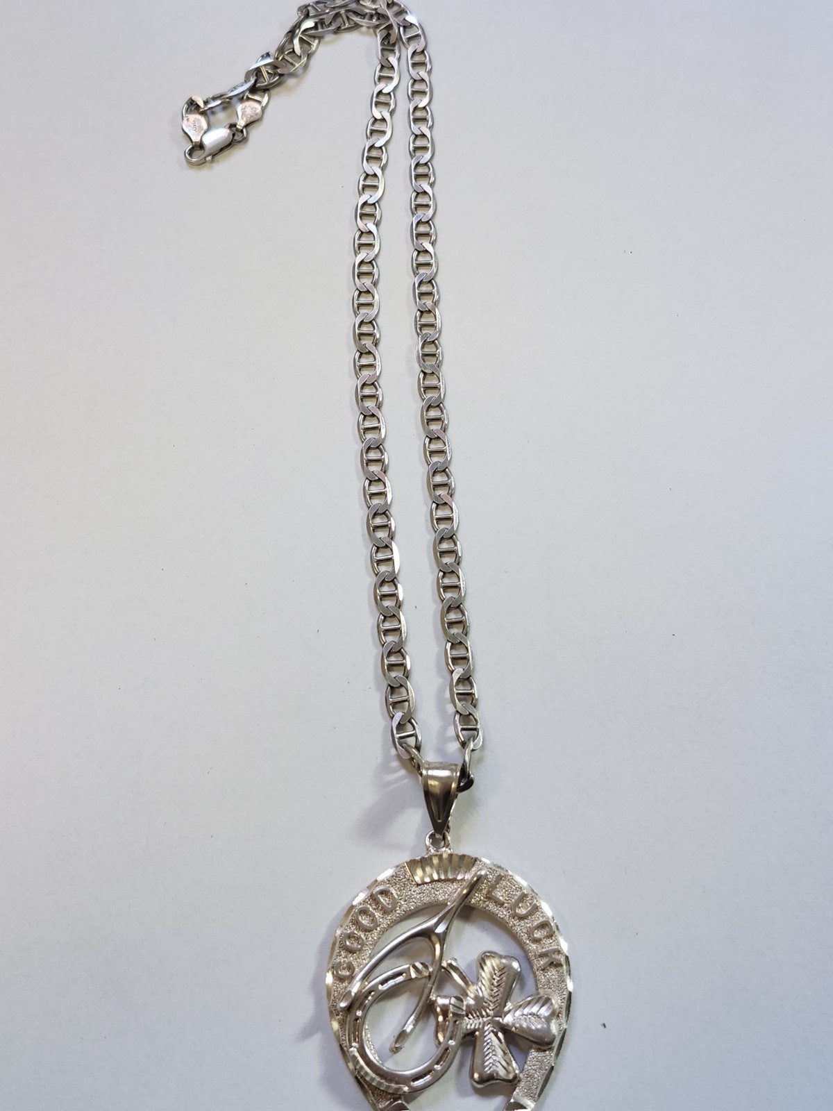 Mens Sterling Silver Pendant And Anchor Chain 43.8 Grams 1990s 22.5 Inch Chain